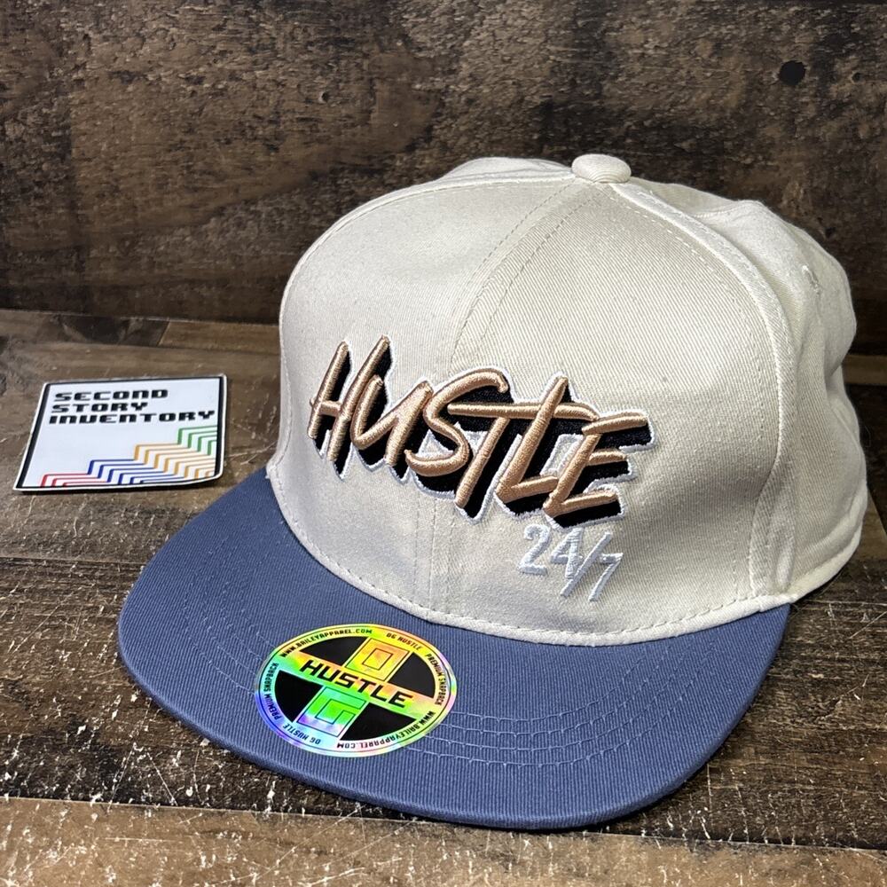 Hustle 24/7 SnapBack Hat Cap Tan And Blue Adjustable
